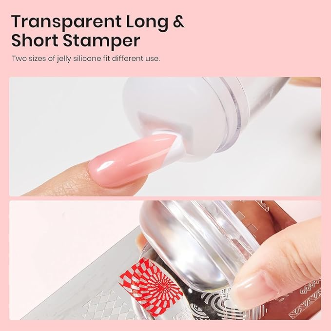 Beetles Nail Stamp, 4Pcs French Tip Tool Easy Manicure Nail Stamper Single Head Soft Silicone Long & Short French Tip Stamp Tool with 2Pcs Nail Scraper Decorations Gift for Women