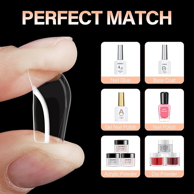 AILLSA Short Square Nails Clear Gel Nail Tips False Full Cover Soft Nails Tips for DIY Home Salon Gift, Preshaped Gelly Press on Fake Nail Tip for Nail Extension 216PCS 12 Sizes