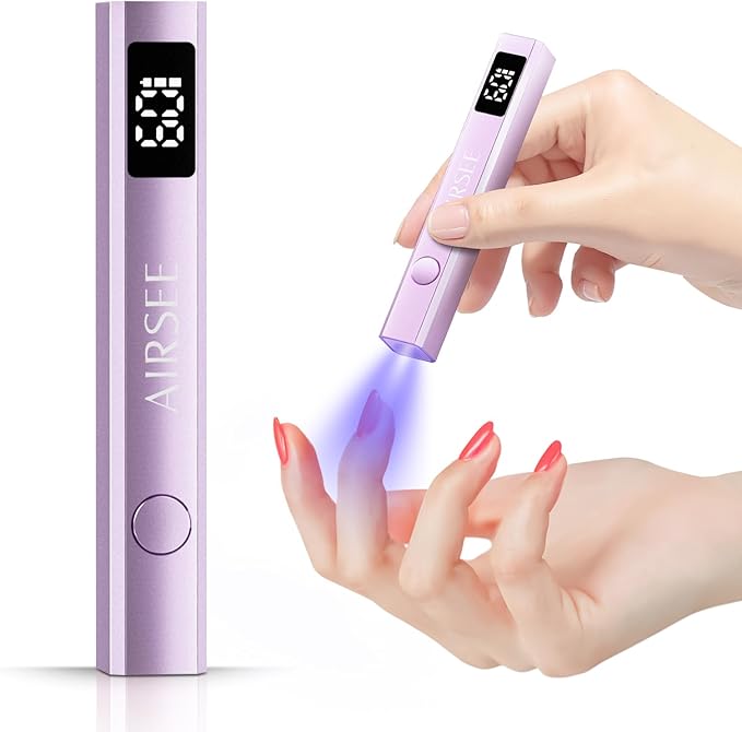 AIRSEE Cordless Mini Nail Lamp,Handheld UV Light with LCD Display for Gel Nails,Rechargeable USB Nail Dryer for Fast Cure,Rhinestone Glue Decoration,Gel Nail Strips at Home,Travel(Purple)