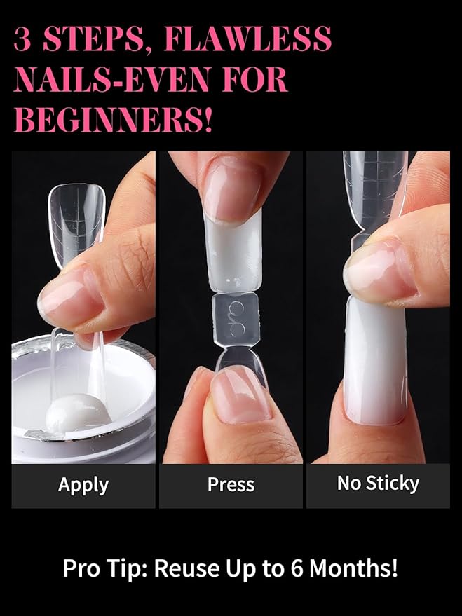 EBANKU 120pcs Dual Nail Forms for Poly Extension Gel, 2 In 1 Reusable Nail Molds, 12 Sizes, Almond & Square, Clear, Glossy Finish