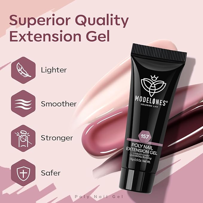 modelones Poly Extension Gel Nail Kit 6 Colors with 8 W Nail Lamp Brown Red Gel Kit Nude Glitter Complete Starter Tools for Beginner DIY at Home for Women