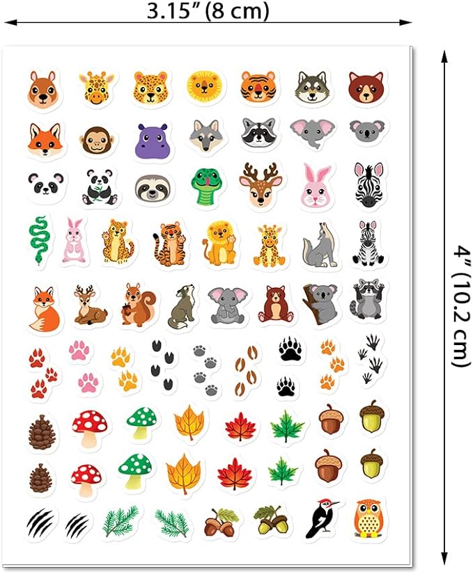 WIRESTER 8 Sheets of Nail Art Stickers Decals, Self-Adhesive Nail Decals for Women Kids Girls Nails Decorations - Forest (Cute Animal, Giraffe, Lion, Tiger, Wolf, Fox, Monkey, Hippo, Panda, Zebra)