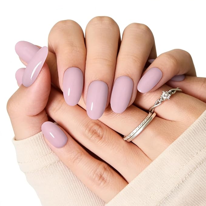 Pink Press On Nails Almond, Medium Nails Press Ons With Nail Glue,30-Piece-15 Sizes Durable Reusable Glue On Nails for Women Gift(pinkish purple)