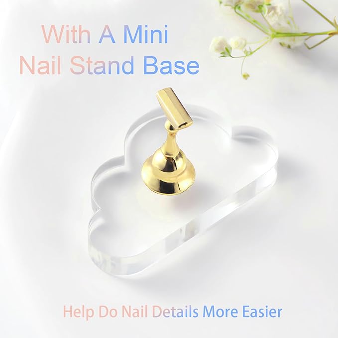 Press On Nail Stand Set - 2 Pcs Aurora Arcrylic Nail Holder for Painting Nails With A Mini Clear Nail Stand Base, Two Color Metal Nail Holders,Reusable Sticky Putty For Nail Art & Display