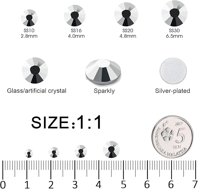Flatback Rhinestones Bulk, 14400PCS Silver Rhinestones for Clothes DIY Decoration Crafts, Silver, SS10, 2.7-2.9mm