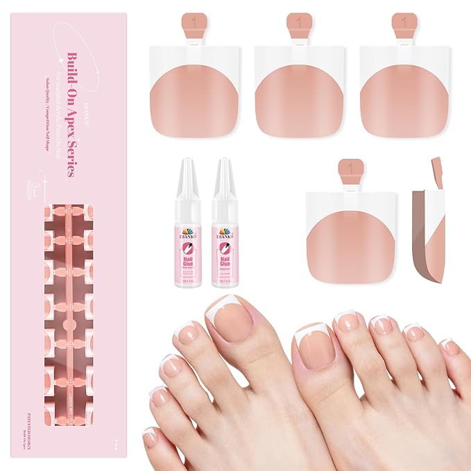 EBANKU Press On Toenails for Women, 150 Pcs French Tips Toe Press On Nail Nude Square Fake Toenail Full Cover Toe Nail Tips Artificial False Nail Tips with Glue for Professional Home Salon DIY