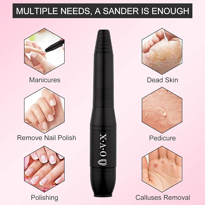 Professional Manicure Pedicure Set - Electric Nail File Kit with Portable Nail Drill Machine, Polishing Shape Tools for Acrylic Gel Nails, Includes Nail Drill Bits, Sanding Bands and Brush (Black)