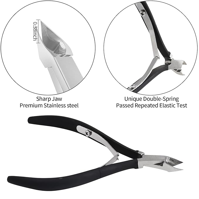 YINYIN Professional Cuticle Trimmer with Pusher and Cutter - Stainless Steel Cuticle Clippers for Fingernails and Toenails (Black)