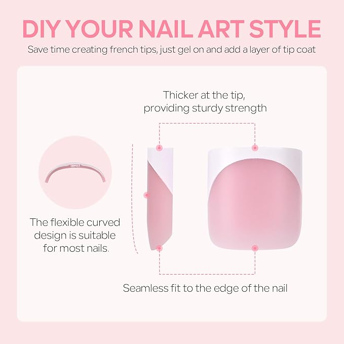 Toe Nail Press On with 2 Nail Glue, 150pcs Square French 15 Sizes Thick Soft False Toenail Extension, Light Pink Full Cover Acrylic for Women Nail Art DIY