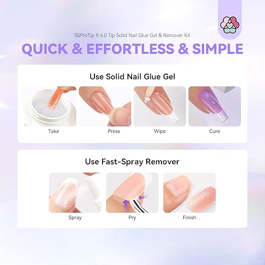 SAVILAND Nail Glue Gel & Nail Glue Remover: Quick Press on Nails Remover 30 g U V Glue Solid Hard Gel for Nails with Cuticle Pusher and Manicure Tools Long Lasting Castor Oil VE Supplies Tech
