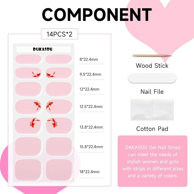 Semi Cured Gel Nail Strips, 28 pcs Gel Nail Stickers Work with Any UV Lights, Long-Lasting Nail Wraps, Stick on Nails for women Easy to Apply & Remove