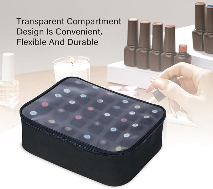 2 Pcs Small Clear Nail Polish Organizer Holds 60 bottles(15ml-0.5fl.oz) Nail Polish Case Multifunctional Nail Polish Bag organizer, Cosmetic Travel Makeup Cases for Women Black