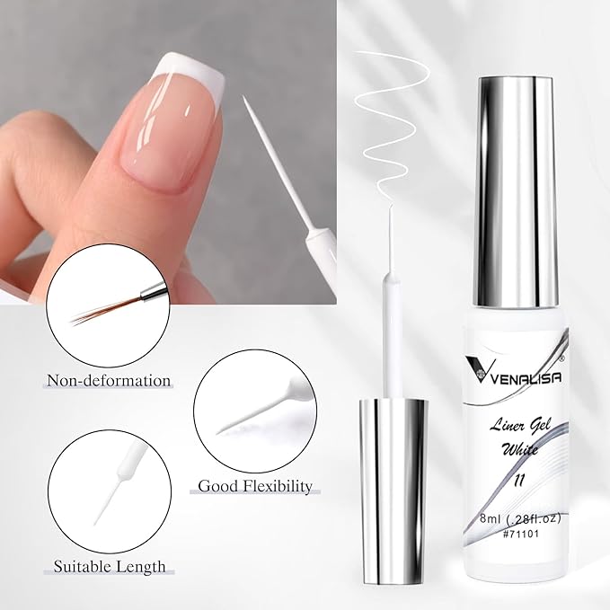 VENALISA Liner Gel Nail Polish 8ML 1 Pcs White Gel Polish For French Tip With Thin Brush Nail Art Swirls Nail Design Soak Off UV DIY at Home Manicure Salon