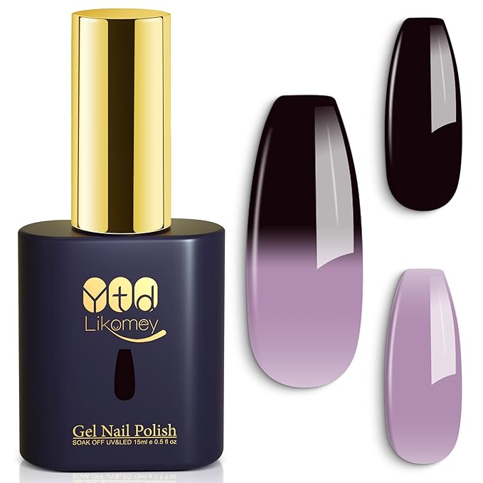 YTD Likomey Color Changing Gel Nail Polish,15ml Grayish Purple To Black Mood Temperature Change Colors Fall Winter Thermal Ombre Salon Quality Manicure UV Nail Gel,HEMA Free TPO Free,WB501