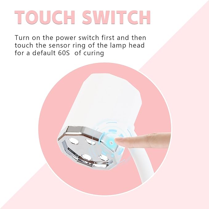 Touch Switch Gel X Lamp, Flash Cure Mini Nail Lamp, Rechargeable Cordless UV LED Light, Gooseneck Nail Gel Dryer for Home Manicure, White, ASN-A28