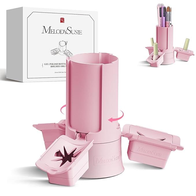 MelodySusie GelCarousel for Nail Polish Bottle Holder and Nail Art Tools Organizer, 360° Rotating Storage Container with 3Pcs Detachable Silcone Gel Polish Holder, Pink(Only Box)