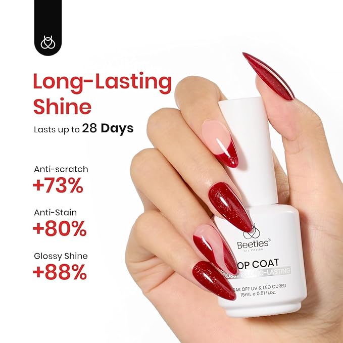 Beetles Extra Glossy Gel Top Coat - 15ml Clear Glossy No Wipe Top Coat Gel Nail Polish High Shine Long Lasting Nail Surface Protection Manicure Spring Nail Gifts for Women