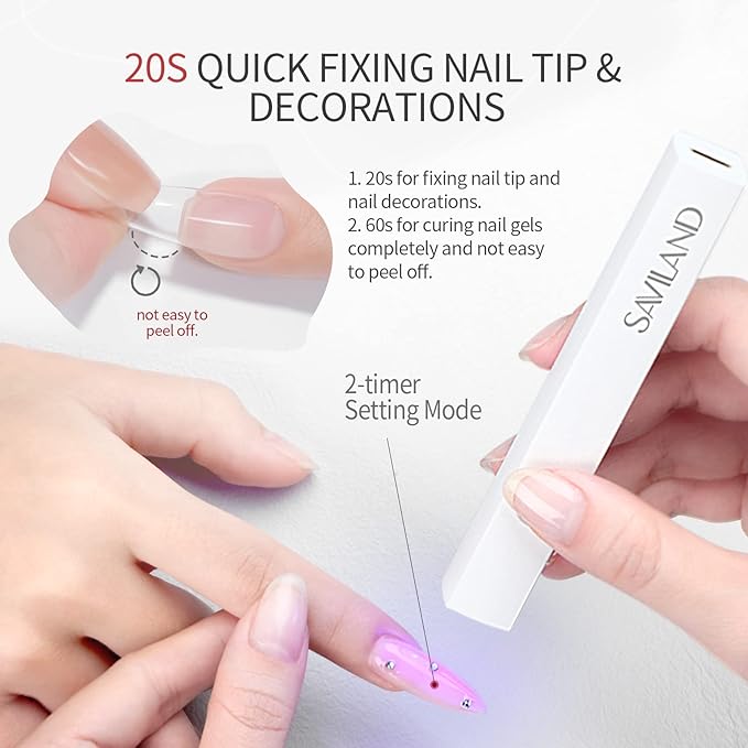 SAVILAND UV Light for Nails: Handheld Gel Lamp for Gel Nails Flash Cure Lamp for LED Nail Lamp Portable Mini Nail Dryer Polish Nail Glue USB Flash Cure Light Home DIY Manicure Art