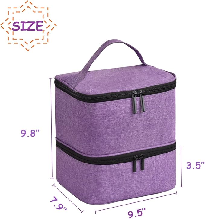 Nail Polish Organizer Holds 30 Bottles (15ml) and 1 Nail Light Nail Polish Carrying Case with Storage Pockets for Manicure Tools Double Layer Nail Storage Travel Bag with Handle (A-Purple)