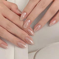 Modelones Chrome Pink Press on Nails, Spring Pearl Short Almond Fake Nails, Reusable Nail Kit with Nail Glue Adhesive Tabs Mini Nail File, Nails Press Ons 32 Pcs 16 Sizes