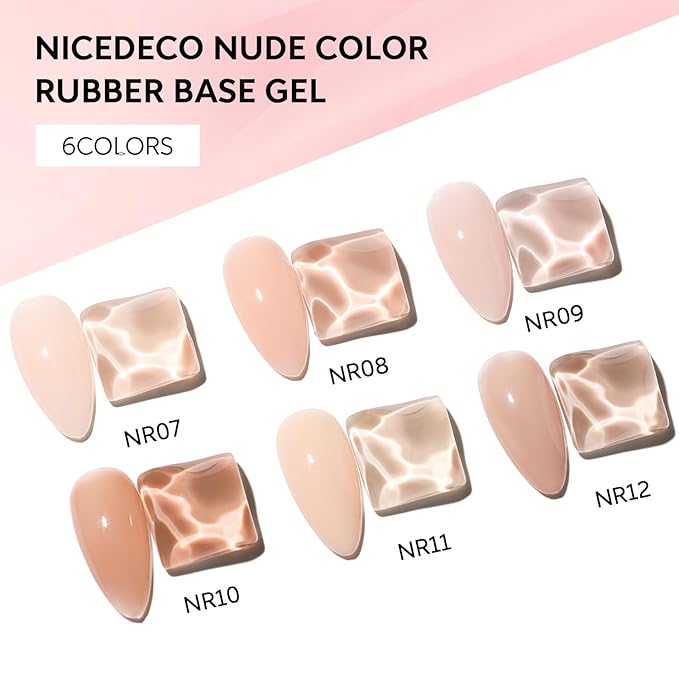 Nicedeco Hema Free Rubber Base Gel Polish for Nails Cruelty Free Vegan 6 Pcs Rubber Gel Nail Strengthener Nude Pink Nail Gel Polish Set 34