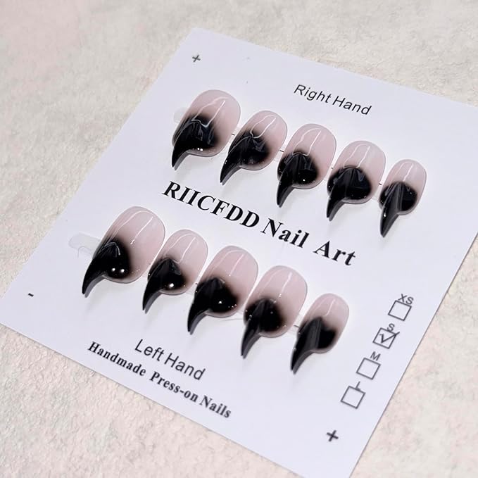 10 Pcs Stiletto Press on Nails Curved Medium Cat Claw Nails Press Ons Unique 3D Black French Tip Cat Claw Handmade Fake Nails Thick Gradient Designs Stick on Nail Glossy Acrylic Nail (S)