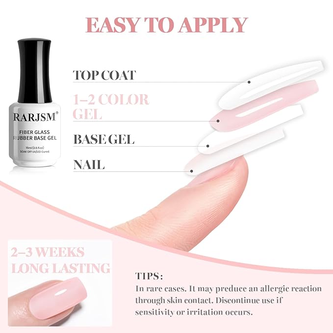 RARJSM Nude Sheer Pastel Purple Pink Fiber Glass Rubber Base Gel Nail Polish for Repair Broken Nails StrengthenerGel Base Coat Transparent Brush on Building Gel in a Bottle Curing Requires 15ml