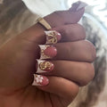 White French Tip Press on Nails Duck Fake Nails Bow Nail Press ons with Rhinestone Design Dollar Glue on Nails Reusable Artificial Glossy Full Cover Acrylic Stick on Nail for Women Manicure 24Pcs