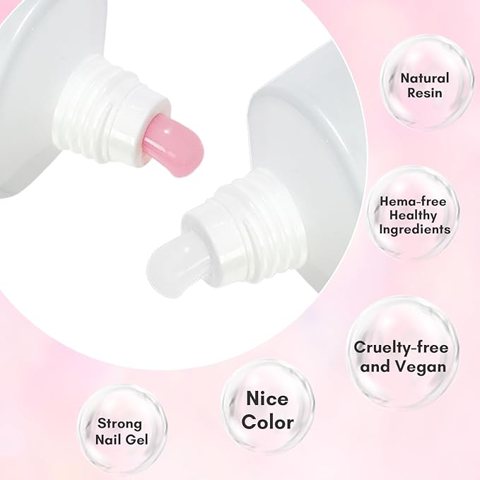 Makartt Poly Nail Gel Kit, 2 PCs 50ML Poly Extension Gel Nail Kit White Pink Colors, Gel Builder for French Design Nail Extension Natural-Looking, Nail Strengthener, 3D Diy Hard Gel Manicures