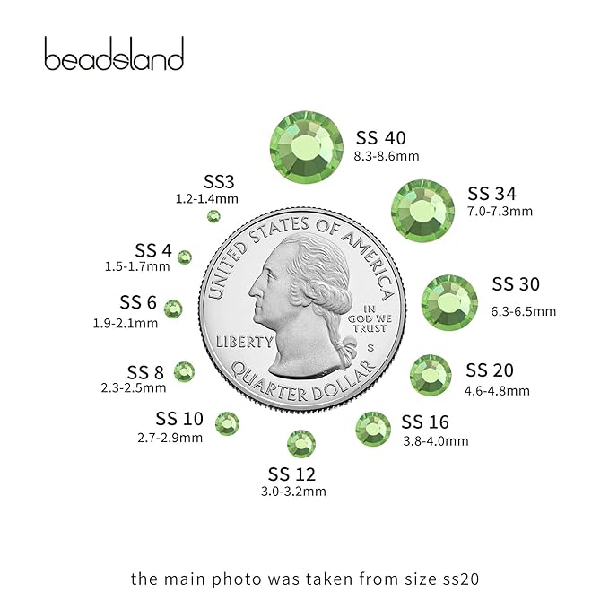 Beadsland Flat Back Crystal Rhinestones Round Gems for Nail Art and Craft Glue Fix, Light Green, 1.9-2.1mm, SS6/1440pcs