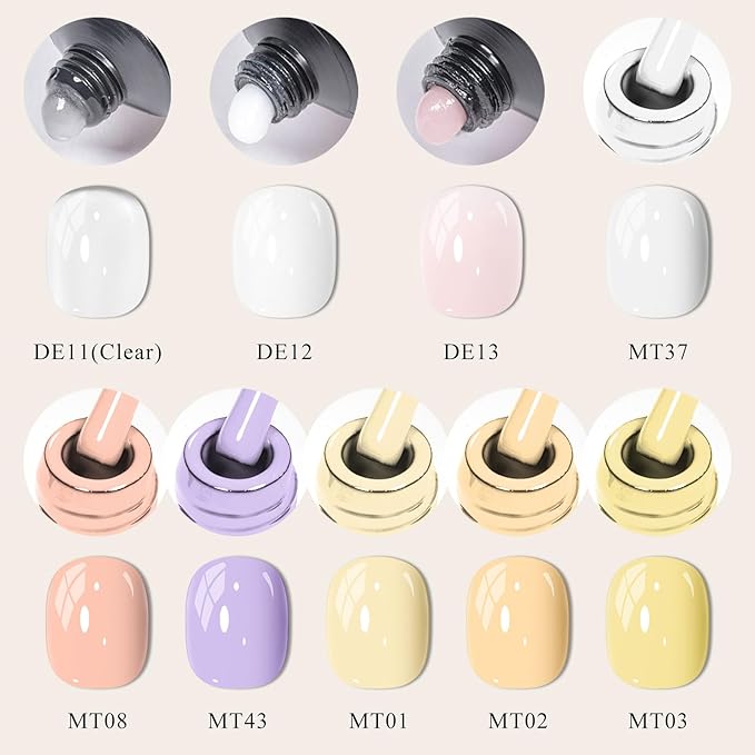 MTSSII 15Pcs Gel Nail Polish Set 6 Colors Nude Gel Polish + 3Pcs Poly Nail Gel Poly Extension Gel for Nail with Slip Solution, Dual-Ended Brush, Nail File Manicure Kit