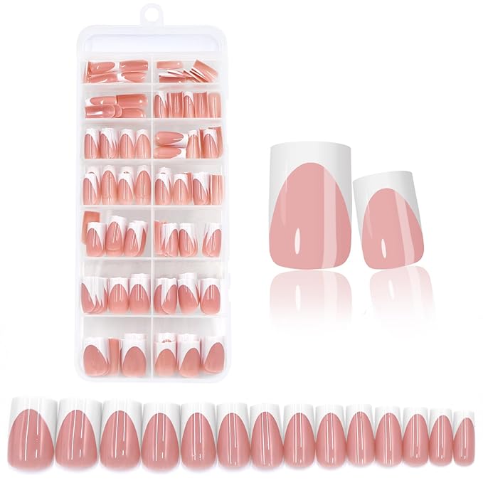 280pc French Tips Press on Nails Medium Square Fake Nail with Glue Tabs, French Tips Glue on Nails Press on Nail Square Acrylic Nails Medium Artificial Fingernails Women Girls Light Brown False Nails