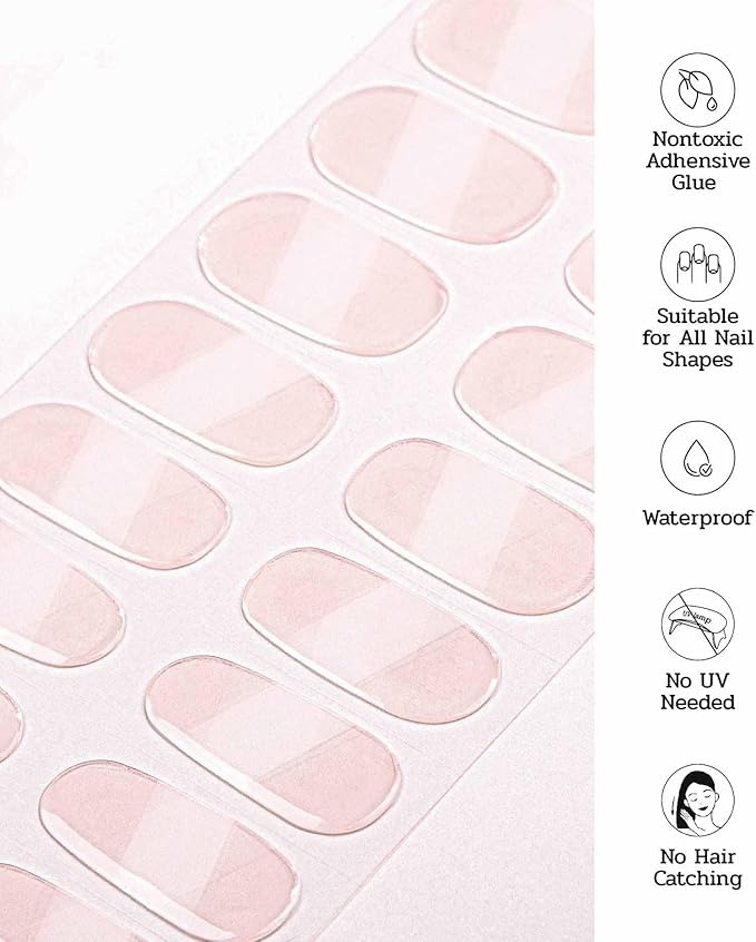 Nail Polish Strips (No UV Lamp Needed) - 22 Pcs Salon Quality Gel Nail Stickers - Long Lasting Wraps (Single Lip Kiss Pink)