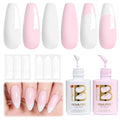 Beetles French Tip Gel Polish - Blush Moonlight 15ML with French Tip Stickers, Hema Free White Light Pink Gel Nail Polish, Same Color Bottle, Soak Off UV LED Lamp French Nails Art for Spring Nails
