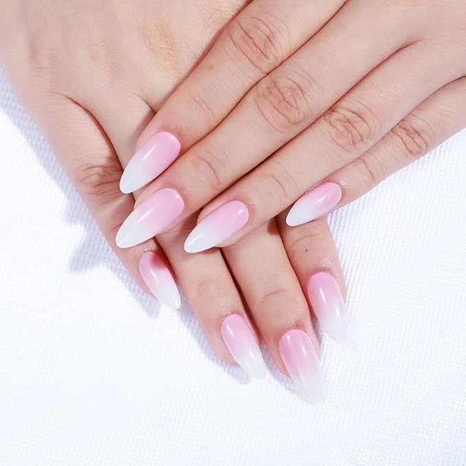Rnker Press On Nails - Gradient Color, Almond Top gel Nails with Bright Finish, 15 Sizes - 30 Nail Kit with Glue