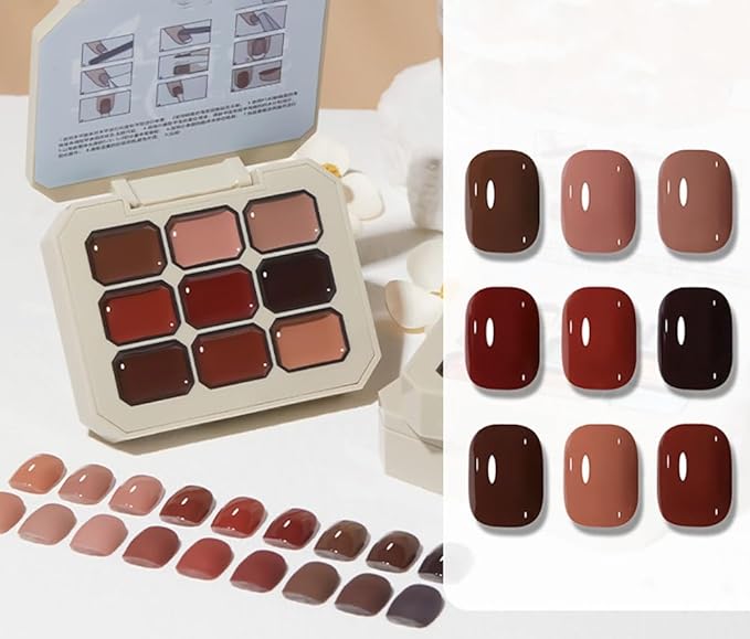 Creamy Colorful Nail Polish Set,Versatile Summer Colors Nine-Square Grid Solid Gel Glue Nail Polish,Long Lasting Solid Nail Polish Palette for Women/Girls/Friend DIY Home (01#, 3g* 9pcs)