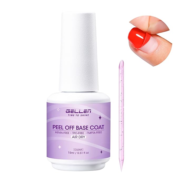 GELLEN Quick Dry Peel off Gel Base Coat, Lamp-Free Peelable Base Coat for Gel Polish, Non U V Gel for Thin & Weak Nails, Easy Removal without Damage, For Nail Practice Beginners