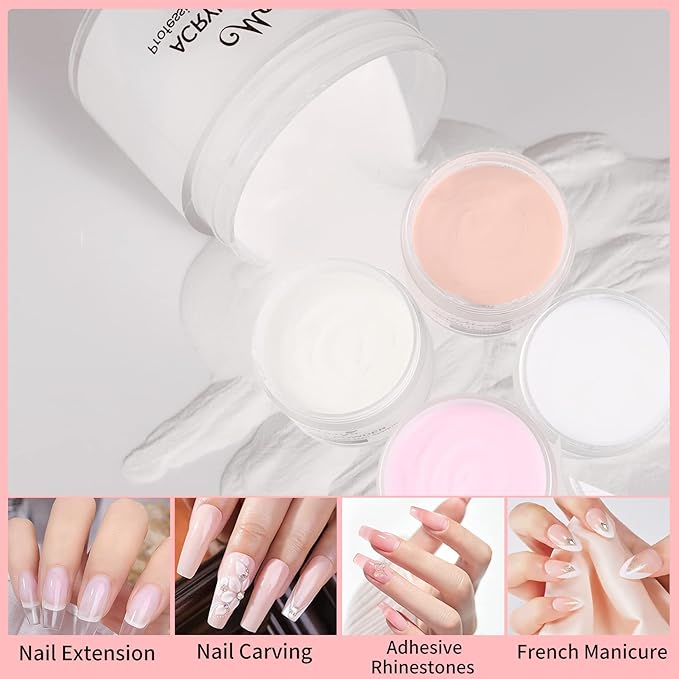 Monja Acrylic Powder - 4PCS 30g Professional Colored Acrylic Nail Powder for Acrylic Nails Extension 3D Nail Art Acrylic Polymer Powder Manicure Salon DIY No Need Nail Lamp