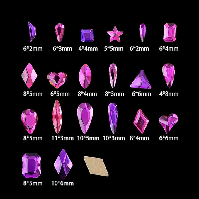 Nail Rhinestones Kit - 1000Pcs/Box Multi Shapes Glass Crystal Diamond Flatback Professional Art Decorations DIY Craft With Picker, Purple
