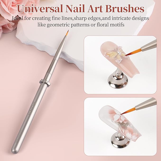BQAN 1Pcs Nail Art Brushes Universal Nail Brush for Flower, Petal & Painting Design Gel Polish Nails Art Pen With Metal Handle Salon DIY Tools at Home