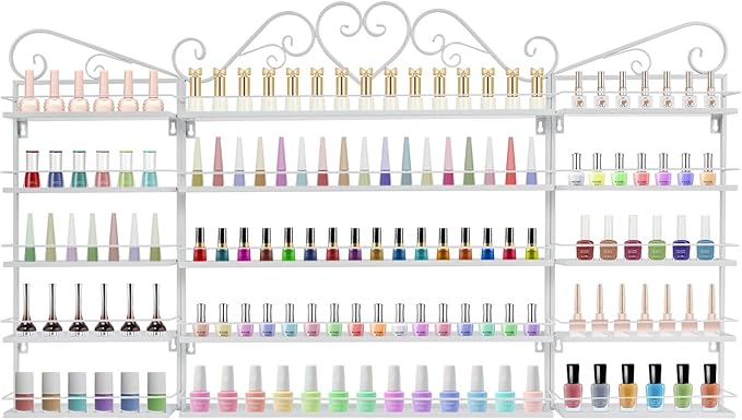 Nail Polish Rack Wall Mount, 5 Tiers Nail Polish Bottle Holder, 200 Bottles Organizer Shelf, Storage Display Holder for Home Salon Business Spa (White)