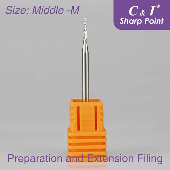 C & I Nail Drill Sharp-Point Bit Efile of Electric Nail Drill Machine Nail Techs Tool for Preparation, Extension or Cuticle Care (Middle -M)