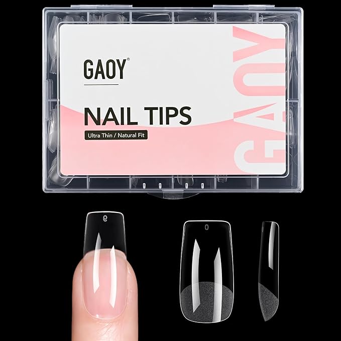 GAOY Medium Square Fake Gel Nail Tips, 12 Sizes False Full Cover Acrylic Press on Nails, 240Pcs Soft Half Matte Tips
