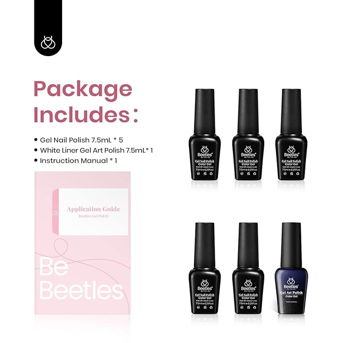 Beetles Pink Gel Polish White French Gel Nail Polish Set, 6 Pcs Pink Rose Glitter City of Love Collection, 5 Colors Gel & 1 Pcs Liner Polish Soak Off Uv Lamp Nails Art Design Manicure Gifts for Women