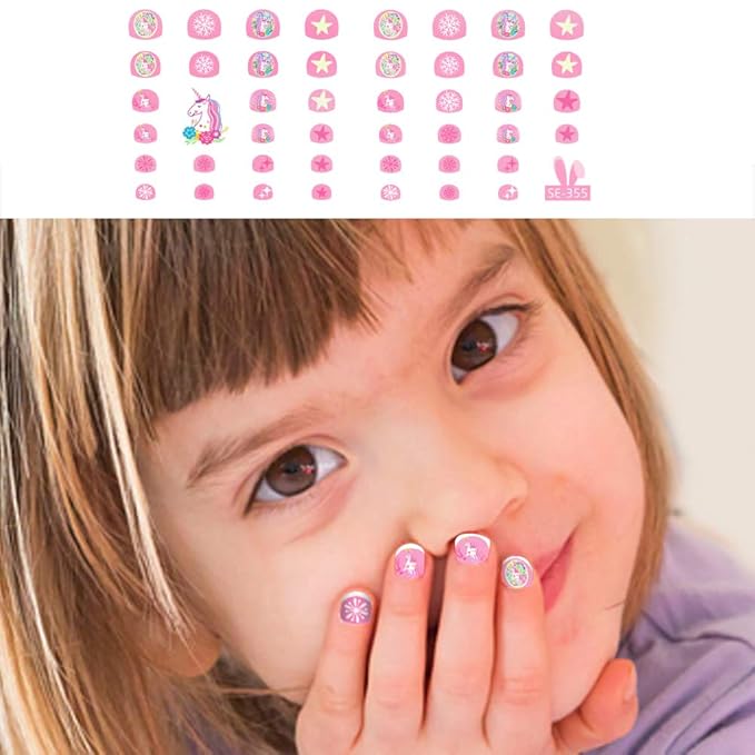 Unicorn 3D Nail Art Stickers Decals Self-Adhesive for Kids Little Girls, 270+ Cute Nail Tip Star Crown Princess Nail Manicure for Fingernails Toenails Birthday Party Supplies Gift Favors