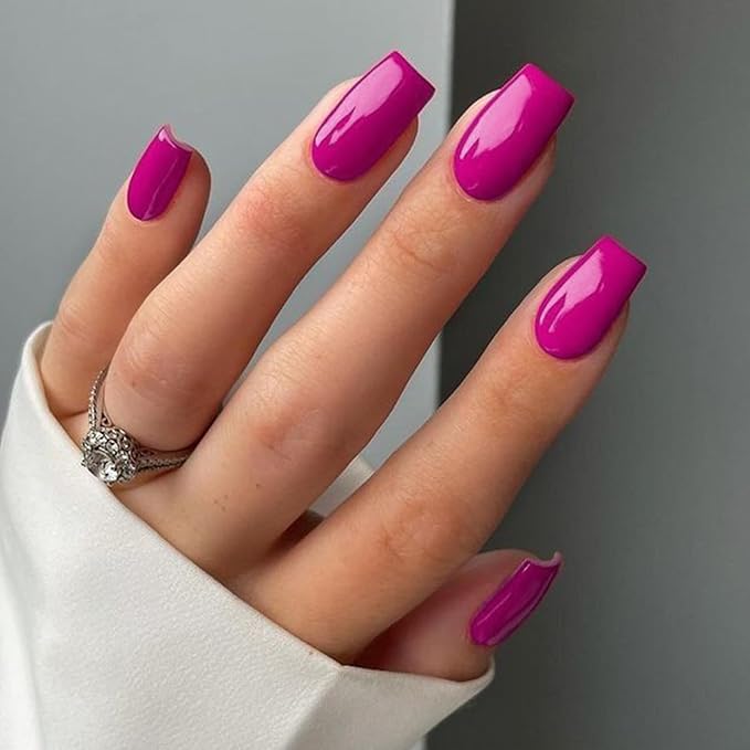 Purple Pink Semi Cured Gel Nail Strips 20Pcs Gel Nail Stickers UV/LED Light Needed Glossy Nails Polish Strips Full Polish Nails Wraps for Women Includes Prep Pads, File, Wooden Cuticle Stick