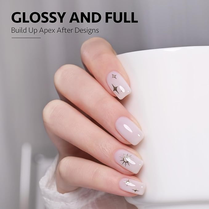 GAOY Builder Top Coat Gel, 16ml No Wipe Clear Rubber Top Coat for Gel Nail Polish, High Gloss Varnish for Long Lasting UV Light Cure Nail Art DIY