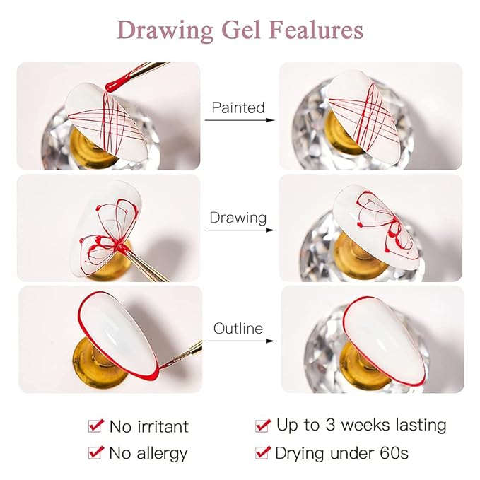 MEET ACROSS 12 Colors Spider Gel for Nail Art With Liner Brush, Soak off UV LED Elastic Drawing Gel, Nail Art Design Paint