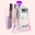 Nail Drill Machine & Bits Holder Storage Case,Transparent 10 Holes Nail Drill Grinding Bit Organizer Nails Manicure Tools Display Box for Nail Salon(Pink)