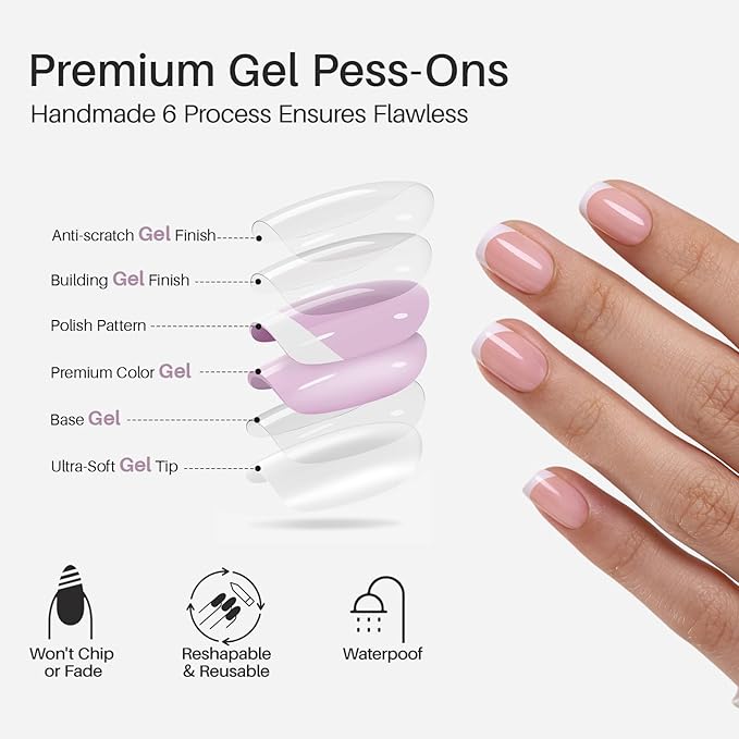White French Tip Press on Nails - SHANGMENG Soft Gel Square Nails Short for Women Gift, Fit Perfectly & Natural Stick on Nails with Glue in 16 Sizes - 32 Reusable Fake Nails, White French